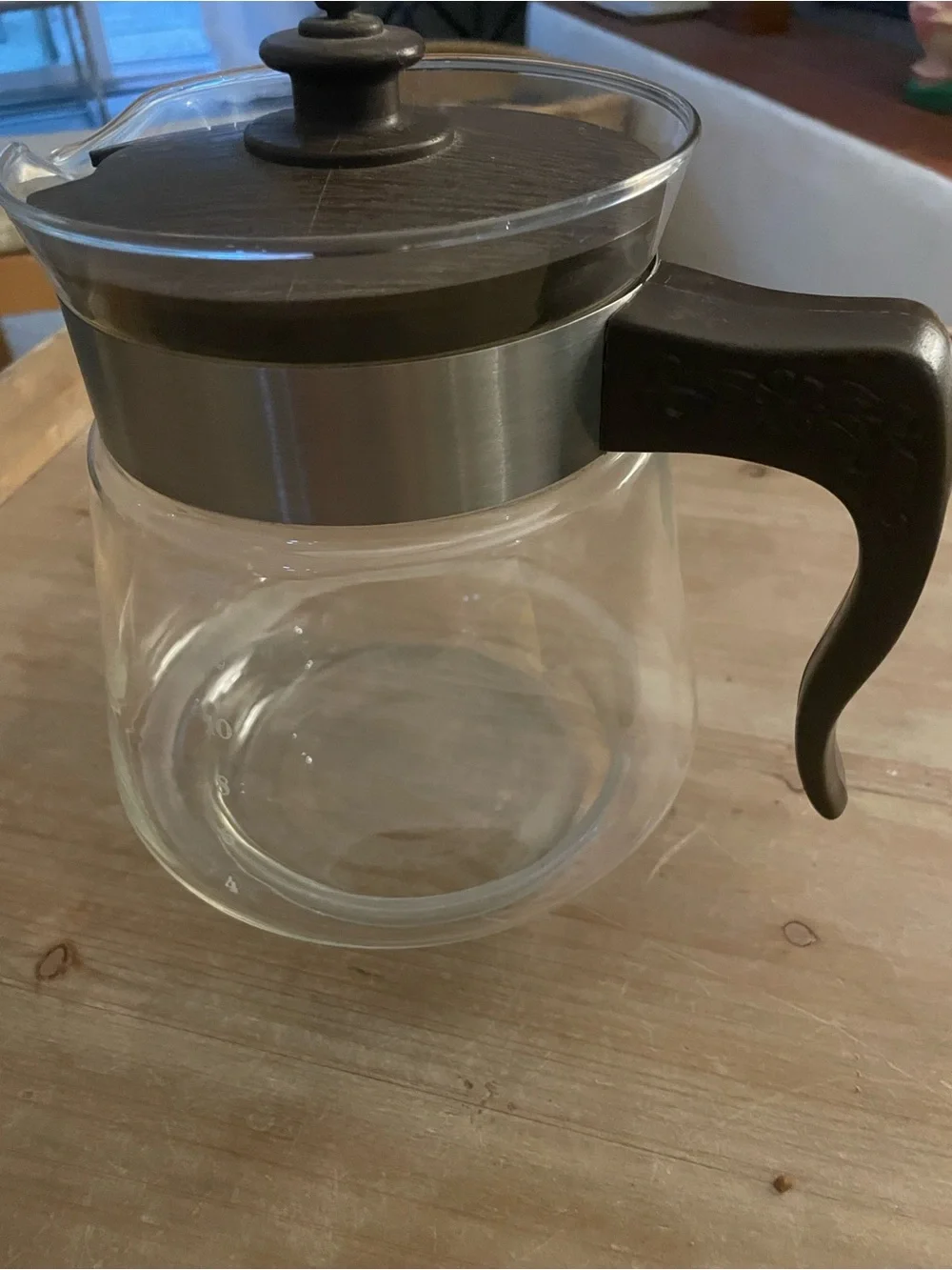 Clear Coffee Carafe Farberware Country with Brown. Floral Handle and Lid -12 cup